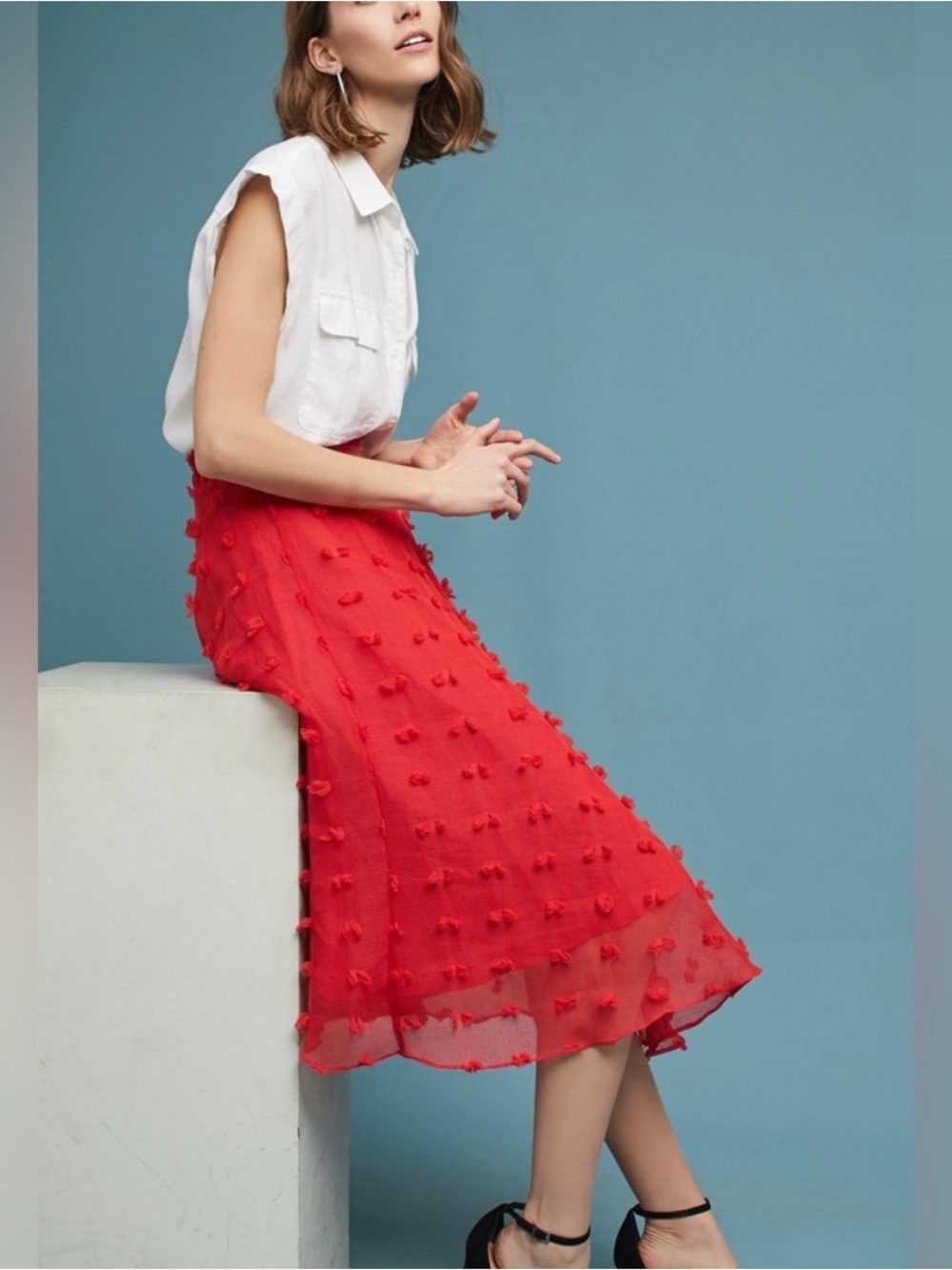 Skylekeepers Red Textured Midi Skirt - Women